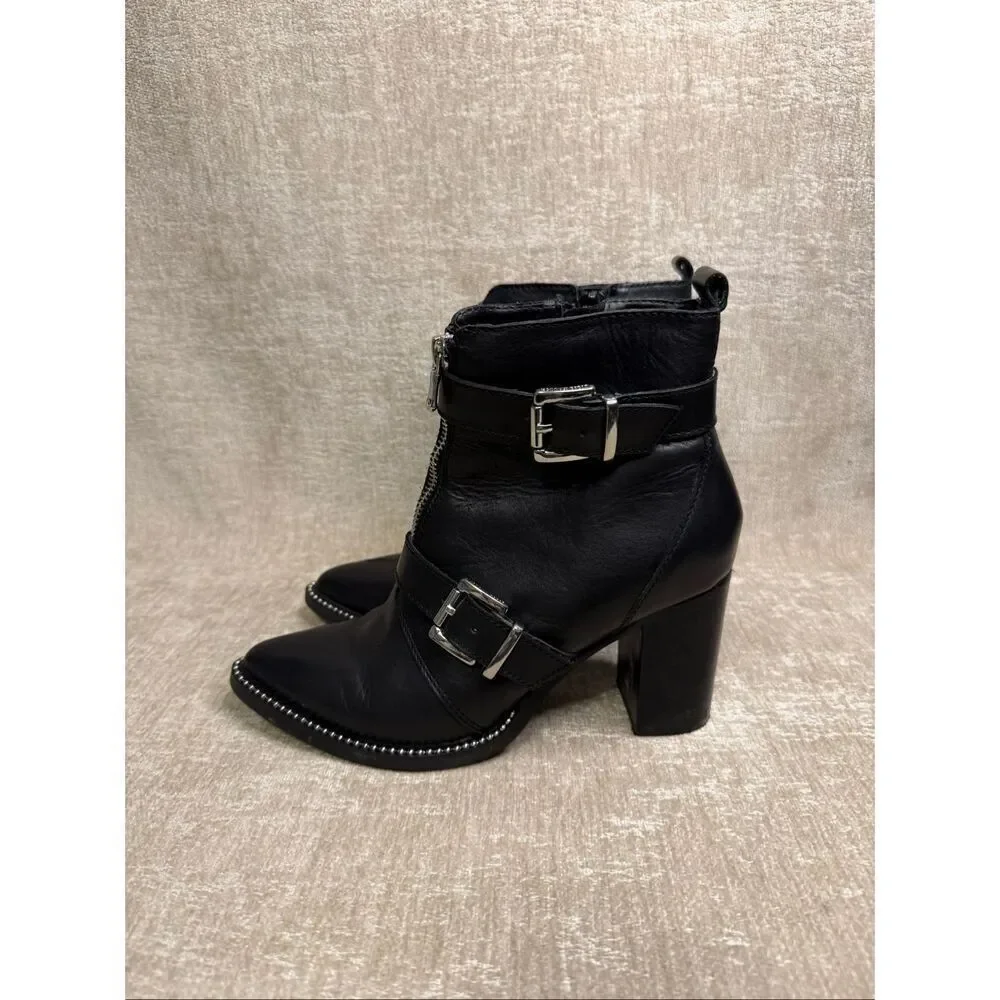Steve Madden Women's Moto Buckle Stud Leather Halle Ankle Boots Black Size 6.5